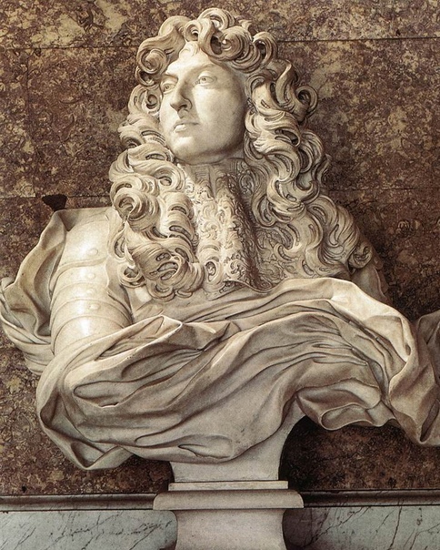Бюст Людовика ХIV. Джованни (Джан) Лоренцо Бернини 1665 г. Мрамор. Высота 80 см. Версальский дворец, Мраморный портрет был создан во время визита Бернини в Париж. Работа заняла чуть больше трёх