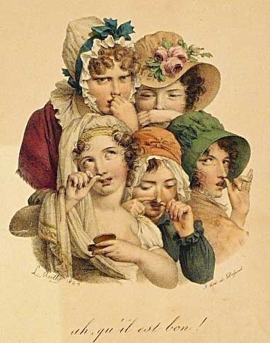 Гримасы и эмоции на карикатурах Луи-Леопольд Буальи На каждом рисунке запечатлены несколько человек с искаженными лицами – дамы кривятся от неприятного запаха, артисты выступают в театре,