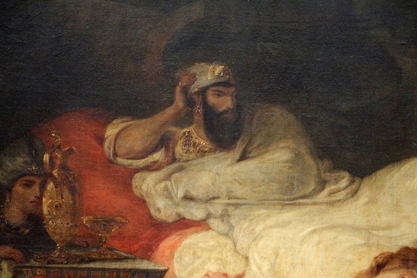 «Смерть Сарданапала I». Эжен Делакруа 1827г. Холст, масло. Размер: 392×496 см. Лувр, Париж Историческая картина впервые была выставлена в Салоне Лувра в 1827—1828 годах и сразу же вызвала