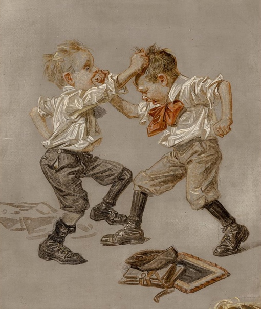 «Драка двух мальчиков », Джозеф Кристиан Лейендеке 1911 г. Холст, доска, масло. 33,7 x 27,9 см. Частная коллекция, Фэрфилд, Коннектикут.Иллюстрация Fight Between Two Boys была создана специально