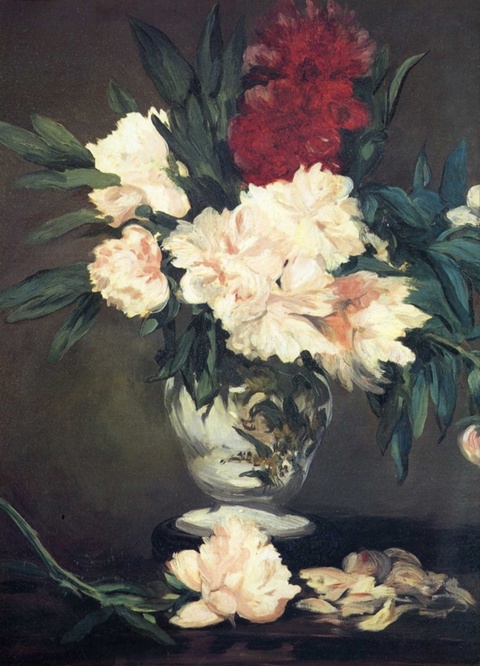 Эдуард Мане (Édouard Manet, 1832–1883, Франция). Ваза пионов на постаменте. 1864. Холст, масло.93×70 см. Музей д’Орсе,