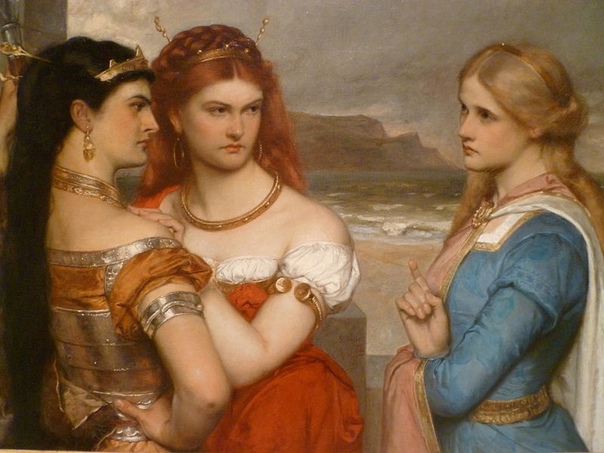 Густав Поуп (1831-1910) Три дочери короля Лира 1875 На склоне лет король разделил королевство между Реганой и Гонерильей, старшими дочками. Младшей Корделии ничего не досталось, потому что она