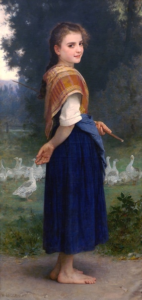 «Пастушки», Адольф Вильям Бугро В разные годы Бугро написал несколько картин с таким названием. Главными героинями этих полотен являются босоногие девушки в крестьянской одежде, смотрящие прямо