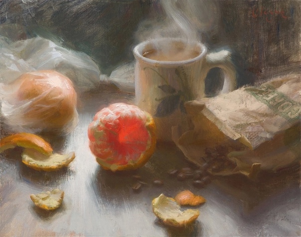 Адам Клэгу - американский художник Апельсин и кофе Сияющий апельсин в конечном итоге стал своего рода талисманом и опорой и дал Клэгу те качества, которые заряжали его энергией: цветовой