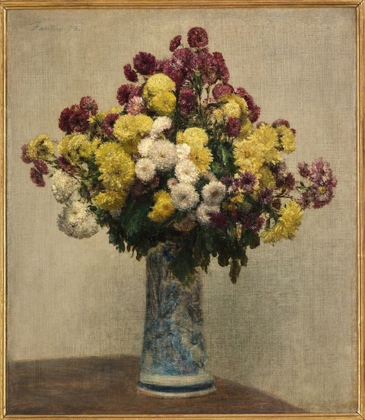 Анри Фантен-Латур (Henri Fantin-Latour, 1836 — 1904). Хризантемы в вазе.1873 Холст, масло.62,7 х 54,0 cm © Musée dOrsay
