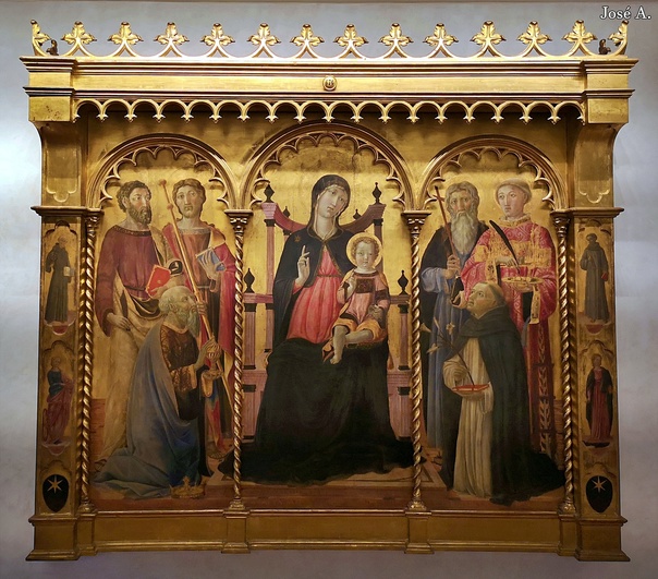 Lorenzo di Pietro conocido como Il Vecchietta (Siena, 1410-1480) Madonna entronizada con el Niño y santos 1457 Témpera sobre madera Inventario 1890 no. 474 Según la inscripción que también lleva