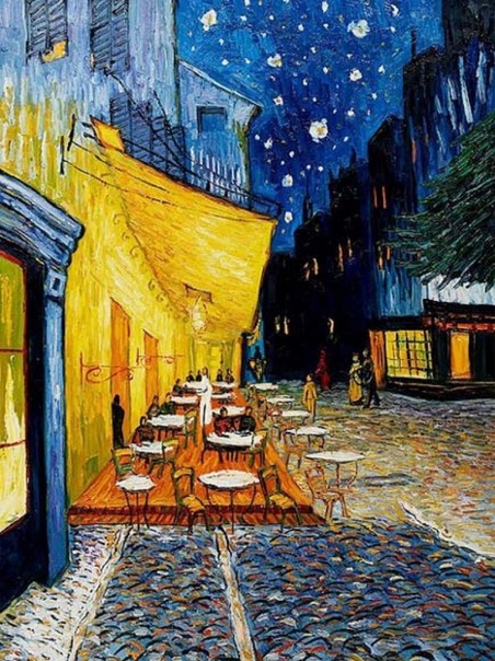 Тайны и загадки знаменитых картин: Винсент Ван Гог, «Ночная терраса кафе», 1888 Исследователь Джаред Бакстер полагает, что на полотне Ван Гога «Ночная терраса кафе» зашифровано посвящение