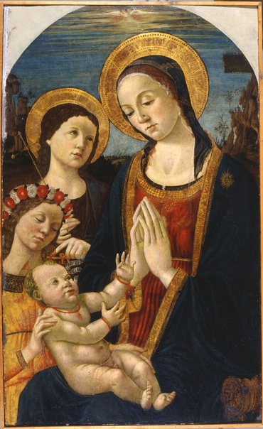 TÍTULO: Virgen con el Niño, San Juan Bautista y un ángel AUTOR: Maestro de Nuestra Señora 57 de Parma FECHA: circa 1480-1490 TÉCNICA: Témpera y oro sobre tabla DIMENSIONES: 97,6 x 59 ORIGEN: