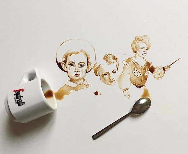 Произведения искусства из пролитых кофе и чая Для большинства пролитый кофе — это морока с уборкой пятен, а вот итальянская художница Джулия Бернарделли (Guilia Bernardelli), превращает