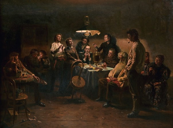 Vladímir Makovsky (1846-1920) THE PARTY 1875-1897 Tamaño - 108,5 x 145,6 Material - lona Técnica - óleo Número de inventario - Inv.636 Adquirido por P. M. Tretyakov del autor. 1897 Vladimir