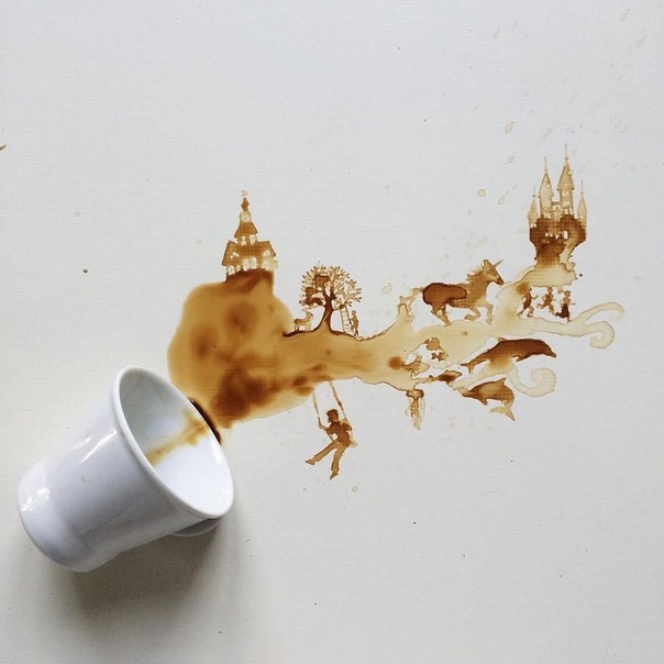 Произведения искусства из пролитых кофе и чая Для большинства пролитый кофе — это морока с уборкой пятен, а вот итальянская художница Джулия Бернарделли (Guilia Bernardelli), превращает