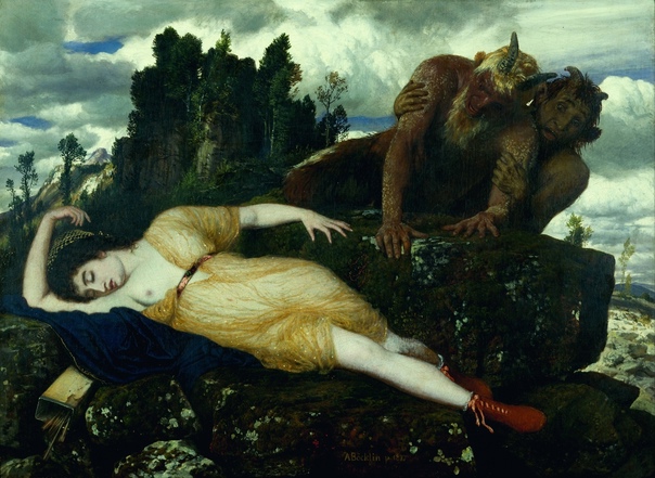 «Два Фавна наблюдают за спящей Дианой» Sleeping Diana watched by two Fauns), Арнольд Бёклин 1885г. Холст, масло. Размер: 77.4 х 105 см. Дюссельдорф, Кунстпаласт Фавн (лат. Faunus) — одно из