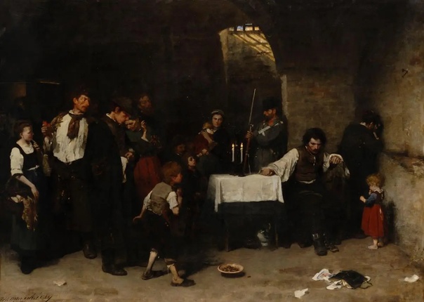 «Осужденный на смерть Камера смертника)», Михай Либ МункачиСуществует два варианта картины, написанные с интервалом 11 лет:1. 1869 г. 139×193.5 см. Венгерская национальная галерея, Будапешт2.