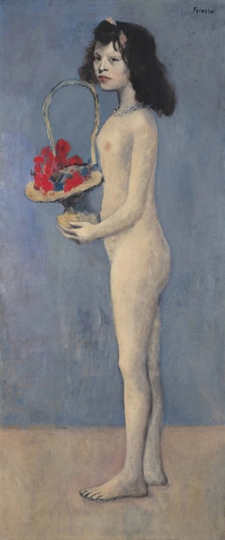 «Девушка с цветочной корзиной», Пабло Пикассо 1905г. Холст, масло. Размер: 155×66 см. Частная коллекция Картина была создана в студии на улице Равиньян, 13 на Монмартре, в здании, которое поэт