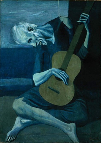 «Старый гитарист». Пабло Пикассо 1903 г. Холст, масло. Размер: 121,3 x 82,5 см. Чикагский институт искусств В 1898 году Пикассо распрощался с окончательно наскучившей ему Королевской академией