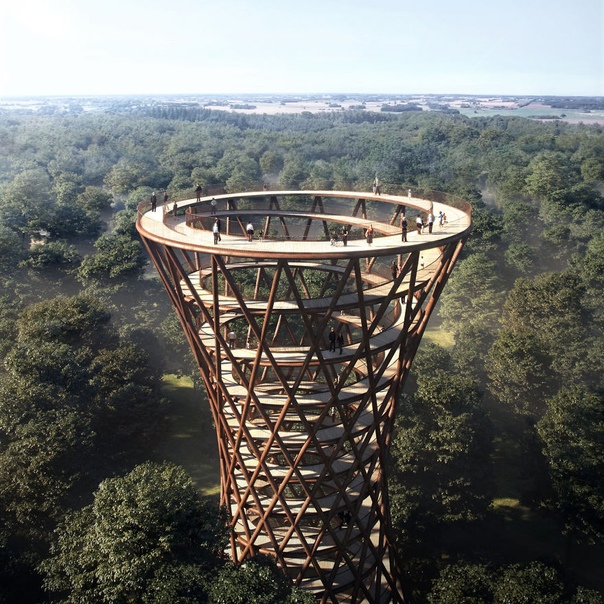 Спиральная башня для пеших прогулок В Дании архитектурная студия EFFEKT спроектировала спиральную прогулочную тропу, возвышающуюся над лесом около города Хаслев, в часе езды от Копенгагена.
