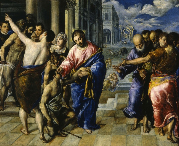 TÍTULO: Curación de los nacidos ciegos AUTOR: Dominikos Theotokopoulos, conocido como El Greco FECHA: circa 1573 TÉCNICA: Óleo sobre lienzo DIMENSIONES: cm 50 × 61 ORIGEN: Parma, colección